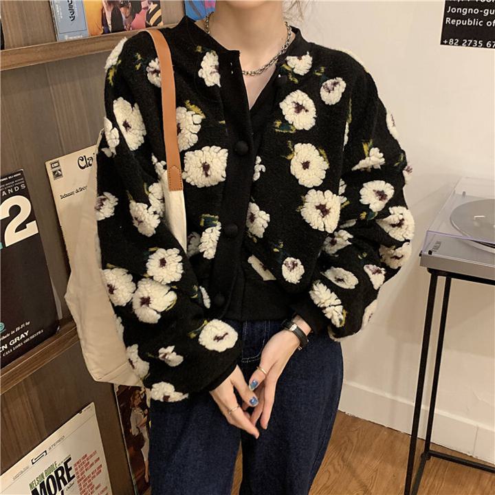 ニットカーディガン カーディガン 刺繍カーディガン 花モチーフニットカーディガン ２カラー a3