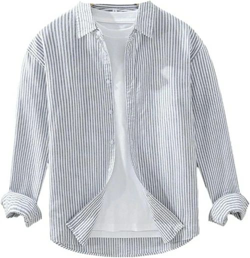 メンズ 縞柄シャツ ボタンダウン ワイシャツ 開襟シャツ ストライプ M~3XL 折り襟 春 体型カバー カジュアル 肌触り