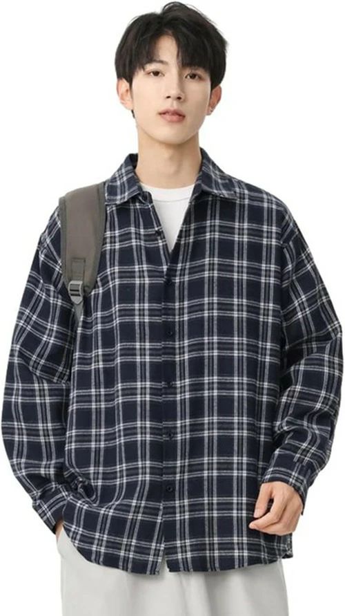 チェックシャツ メンズシャツ メンズ 長袖シャツ 折り襟 チェック柄 黒 カジュアル 春秋 おしゃれ シンプル フォマール 日