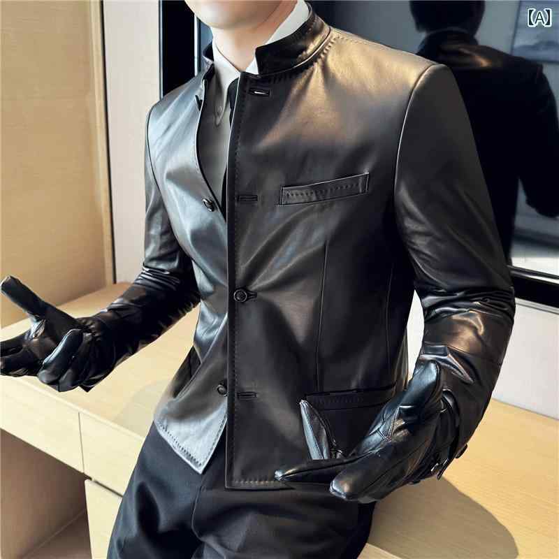 レトロ 飛び切り 成人男性服 な 表現スタイル 烏兎 メンズ なめし革上衣 照明ランプ色つや ショッピングセンター人はだ メンズ