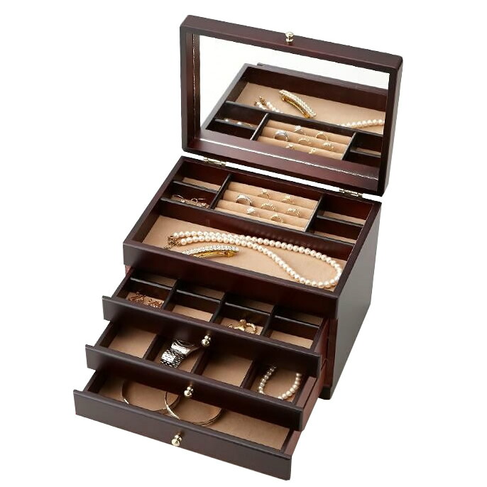 茶谷産業　日本製　Wooden Case　木製ジュエルケース(アクセサリーケース)　3ツ引　017-806 家具 収納 ラック | 関連単語 ベンチ収納 ハンガーラック カラーボックス ワゴン チェスト 壁面収納 隙間収納 収納棚 書類ラック オープンラック キャビネット