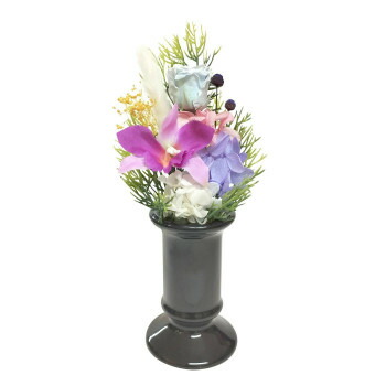 お供え用　ミニ仏花　プリザーブドフラワー　花器付き　陽葵(ひまり)　ブルー　C34950 冠婚 葬祭 | 関連単語 内祝い 引き出物 結婚祝い 出産内祝い 快気祝い 仏膳 ローソク 灰ならし 香典 りん 供物 りん台 見台 お供え 供物台 仏飯 仏 略式 仏器膳 膳 仏器