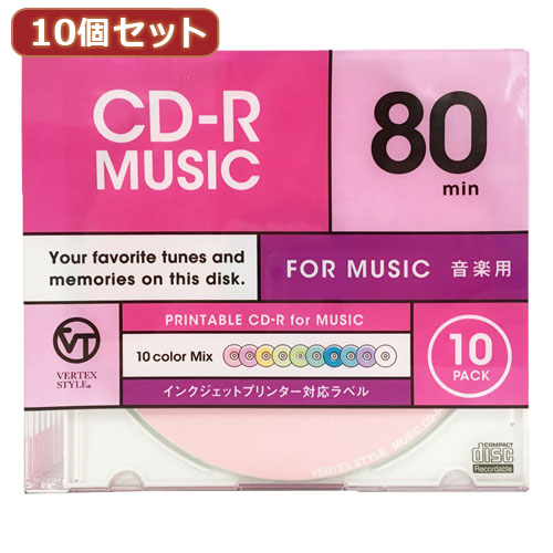 10個セット CD-R Audio 80分 10P （お得な特別割引価格） カラーミックス10色 インクジェットプリンタ対応 Seasonal Wrap入荷 商品 10CDRA.CMIX.80VXCAX10 人気 送料無料