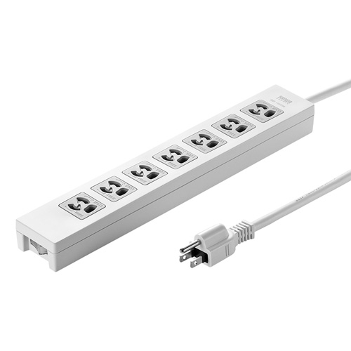 3P抜け止め7個口、集中スイッチ、マグネット、雷ガード付き ネームタグ、専用コンセントキャップ付属 集中スイッチで7個口を一括でオン オフすることができます スチールデスクなどに仮固定できるマグネット付きです…