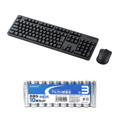 エレコム 無線キーボード/メンブレン式/フルサイズ/マウス付/ブラック + アルカリ乾電池 単3形10本パックセット TK-FDM106MBK+HDLR6/1.5V10P 関連（周辺機器 アクセサリー スマートフォン PC カード ）