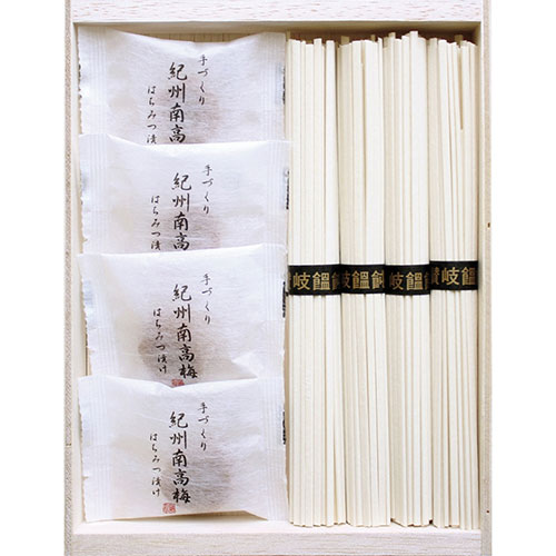 人気 おすすめ 定番 冬 新生活 ギフト 寒さ 対策 プレゼント 【5セット】 紀州南高梅 讃岐うどん詰合せ(木箱入) 紀州南高梅はちみつ漬け・讃岐うどん(50g)×各4 B9032060X5 | そば うどん ラーメン 麺 関連単語 セット スープ らーめん お土産 中元 新生活