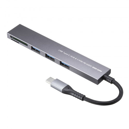 サンワサプライ USB 5Gbps 3ポート スリム ハブ カードリーダー付き・Type-C接続 USB-A・3ポート USB-3TCHC20MS 関連（周辺機器 アクセサリー スマートフォン PC カード USB ハブ ）