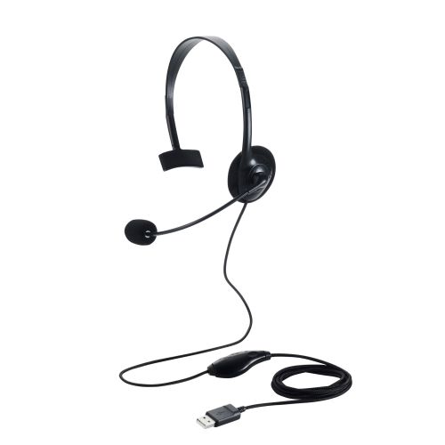 PC パソコン スマホ アクセサリー 便利 グッズ 片耳小型有線オーバーヘッドセット USB-Aプラグ ブラックWeb会議やビデオ通話 オンラインゲームでの音声チャットに最適な片耳小型オーバーヘッドタイプのヘッドセットです