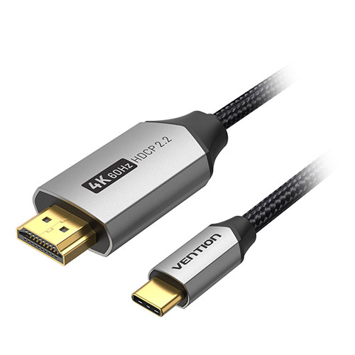 VENTION USB-C to HDMIケーブル コットン編み アルミニウム合金 2m ブラック CR-2106  | パソコン 周辺機器 関連：コンセント 充電器 延長 タイプ メモリー アダプタ ハブ 容量 ケーブル 充電 変換 type usbメモリ