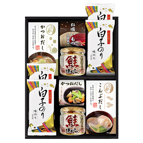 海味彩 だしの素&瓶詰バラエティセット かね七かつおだし、かね七こんぶだし、鮭ほぐし、永谷園お吸いもの、シーラックかつおだし、白子のり味のり GIR-402 食品 佃煮 詰合せ セット ギフト | 関連単語 御歳暮 御中元 かつおぶし 母の日 父の日 入学 成人 祝い 敬老