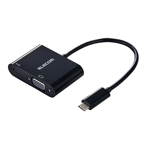 パソコン スマホ タブレット PC アクセサリー USB Type-C(TM) - VGA変換アダプター 1ポート USB PD ブラックVGA(ミニD-Sub15pin)コネクター搭載のディスプレイなどに映像を出力できる変換アダプター