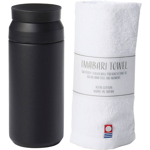 人気 おすすめ 定番 冬 新生活 ギフト 寒さ 対策 プレゼント AMli HOME ボトル340ml&今治タオル ブラック ボトルφ6.5×16.7cm、ウォッシュタオル34×30cm C6129699 健康 美容 介護 | 関連単語 インソール 杖 補助器具 歩行 化粧水 コスメ 下地 化粧品