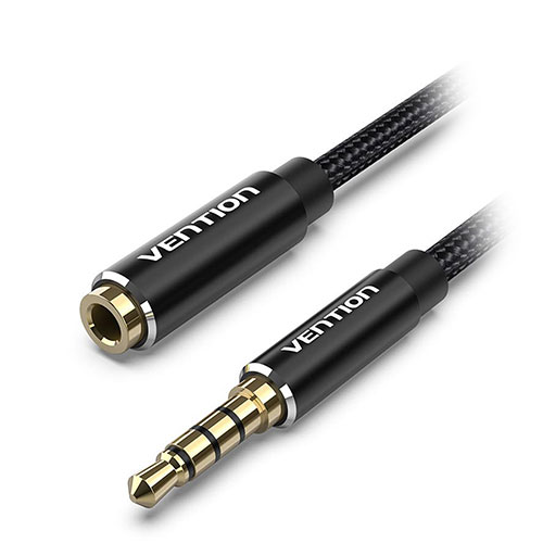【5本セット】 VENTION コットン編み TRRS 3.5mm Male to 3.5mm Female オーディオ延長ケーブル 0.5m ブラック BH-4575X5 PC パソコン スマホ タブレット | 関連単語 iPhone パーツ iPad 周辺機器 メモリ Android ドライブ USB ストレージ フラッシュメモリー