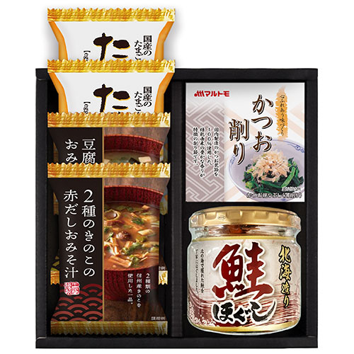 人気 おすすめ 定番 冬 新生活 ギフト 寒さ 対策 プレゼント 【3セット】 海味彩 フリーズドライ&鮭ほぐし バラエティセット たまごスープ、とうふと油揚げ/2種のきのこの赤だしおみそ汁、マルトモかつおパック、鮭ほぐし AZS-202X3 食品 佃煮 詰合せ セット|創造生活館