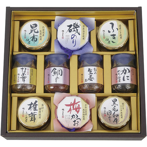 人気 にんき 冬ギフト 新生活 おすすめ 定番 話題 歳暮 寒さ 対策 プレゼント 磯じまん ご飯のお供瓶詰セット 【磯のり・梅かつお・黒毛和牛肉みそ・昆布佃煮・ふき佃煮 ・椎茸ふくめ煮・柚子風味なめ茸 ほか】 FUJI-020556122 包装無料 ギフト のし対応|創造生活館