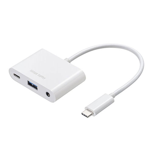 サンワサプライ イヤフォンジャック付きType-Cハブ ホワイト USB-5TCPA23W PC パソコン スマホ タブレット | 関連単語 スマートフォン 携帯電話 アクセサリー iPhone パーツ iPad 周辺機器 メモリ Android ドライブ USB ストレージ フラッシュメモリー コンパクト｜創造生活館