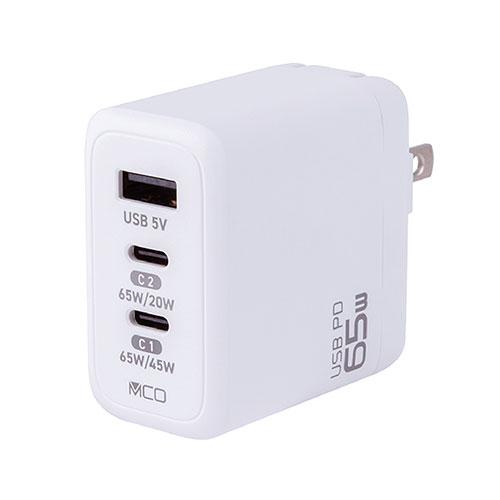 MCO GaN 65W USB PD充電器 ホワイト ノートPCとスマートフォンを同時に高速充電 JYU-ACU013W PC パソコン スマホ タブレット | 関連単語 USB ストレージ フラッシュメモリー コンパクト モニター アーム 液晶 保護 マウス ssd ディスク hdd ルーター アダプタ