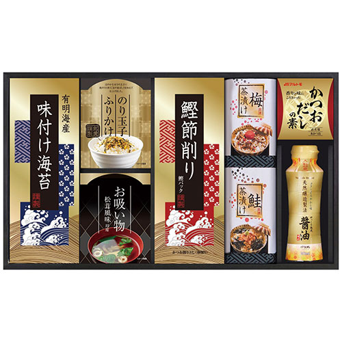 人気 おすすめ 定番 冬 新生活 ギフト 寒さ 対策 プレゼント 味の蔵 食卓詰合せ【有明海産味付け海苔・のり玉子ふりかけ・マルトモかつおだしの素・鰹節削り・梅茶漬け・鮭茶漬け ほか】 2649-034 冠婚 葬祭 | 関連単語 出産内祝い 四十九日お返し 香典返し