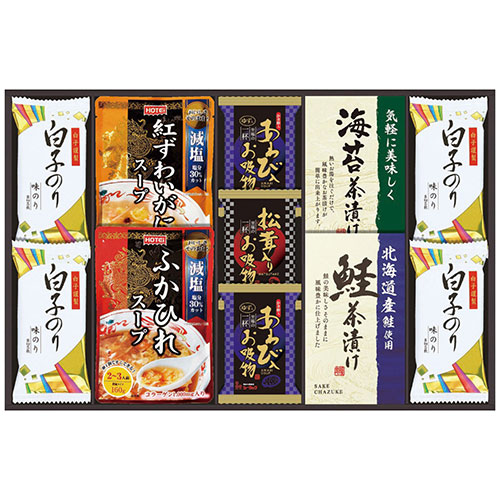 おすすめ 寒さ 対策 プレゼント 人気 贈り物 冬 ギフト 定番 手土産 卒業 入学 引越 中久 贅沢フリーズドライとふかひれスープ【ふかひれスープ・紅ずわいがにスープ・松茸入お吸い物・北海道産鮭茶漬け・丸美屋海苔茶漬け ほか】 2656-015 食品 佃煮 詰合せ