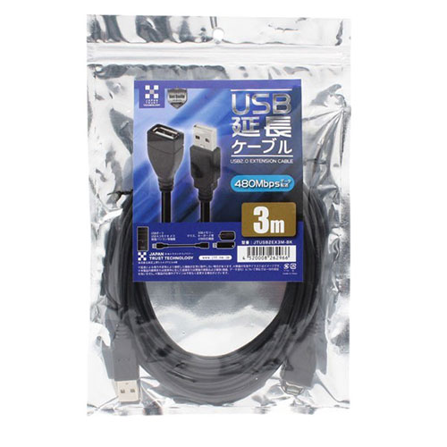 【5本セット】 日本トラストテクノロジー USB2.0 延長ケーブル 転送速度最大5Gbps対応 3m ブラック JTUSB2EX3M-BKX5