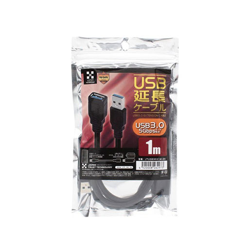 【5本セット】 日本トラストテクノロジー USB3.0 延長ケーブル 転送速度最大5Gbps対応 1m ブラック JTUSB3EX1M-BKX5