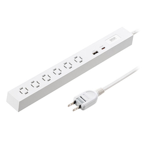 サンワサプライ か細い水道栓 AC6個口 A1+C1 PD33W 1.5m 白いこと TAP-SLIM6UC-15W
