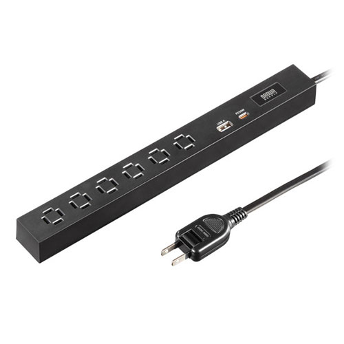 サンワサプライ か細い水道栓 AC6個口 A1+C1 PD33W 1.5m 黒いこと TAP-SLIM6UC-15BK