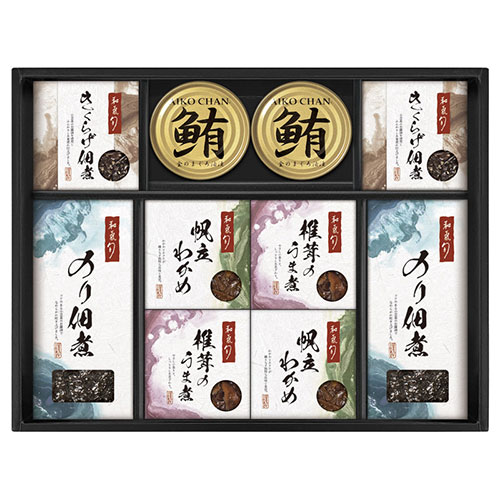 和氣 旬 監修 佃煮詰合せ 【のり佃煮・帆立わかめ・きくらげ・椎茸のうま煮・鮪油漬けフレーク】 L1011064 ギフト お歳暮 お中元 お祝い 見舞い | 関連単語 土産 香典 贈り物 誕生日 プレゼント 御祝 バラエティ 詰め合わせ 退職 母の日 父の日 敬老の日 紅白