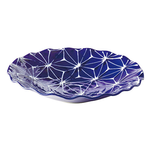 波佐見焼 琉璃 波渕多用皿 麻の葉 【直径25.5cm高さ5cm多用皿1枚・陶器】 1105-071 食器 | 関連単語 洋食器 青 小鉢 軽量 カップ 丸皿 電子レンジ対応 ギフト 割れにくい 陶器 パーティー 和風 大容量 セット スープボウル プレート 食洗機対応 茶碗 モダン おしゃれ|創造生活館