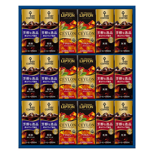 キーコーヒー 天然水パーソナル飲料ギフト 【リキッドコーヒー(無糖・微糖)・アイスティー甘さひかえめ(各250ml)&times;各6】 V7056119 ギフト お歳暮 お中元 お祝い 見舞い | 関連単語 結婚 出産 引出物 お返し 銀婚式 金婚式 初節句 お年玉 御見舞 暑中 残暑 陣中｜創造生活館