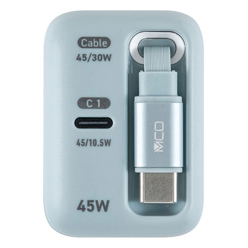 ナカバヤシ 巻き取り有線テレビ付き添い人USB PD申し受ける器 45W 有線テレビ忘れの懸念することなし 巻取り式有線テレビ内蔵 青色 JYU-ACR0145BL