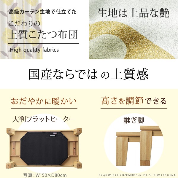 大判サイズ継脚付きフラットヒーター〔フラットディレット〕150x80cm+国産北欧柄こたつ布団2点セット