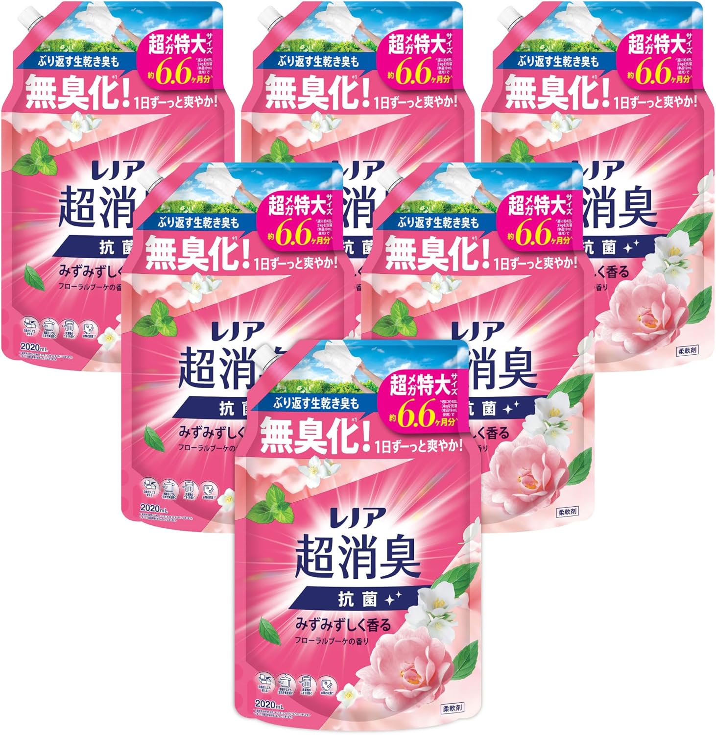 [まとめ買い]レノア 超消臭1WEEK 延性のある剤 みずみずしく香るフローラルブーケの芳ばしさ 詰め替え 2020mL [大電気容量]×6個仕掛ける