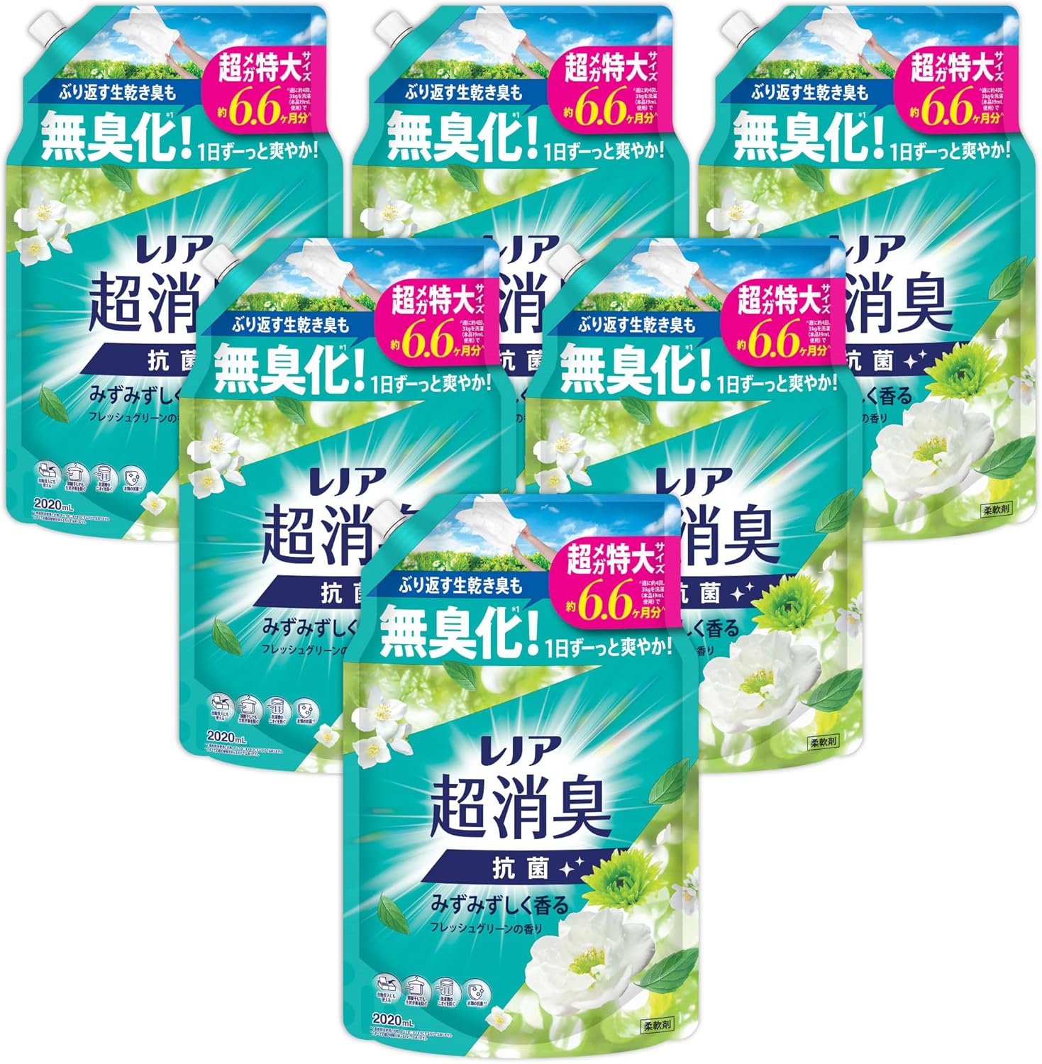 [まとめ買い]レノア 超消臭1WEEK 延性のある剤 みずみずしく香る生新しい緑であることの芳ばしさ 詰め替え 2020mL [大電気容量]×6個書き割り