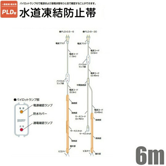 電熱実業 飛行士照明ランプ付き添い人 水脈受け止める押しとどめる暖房器 PLD-6 長さ6.0m 100V-90W[受け止める押しとどめる帯 給湯機 給湯器 水管 保温 配管工業]