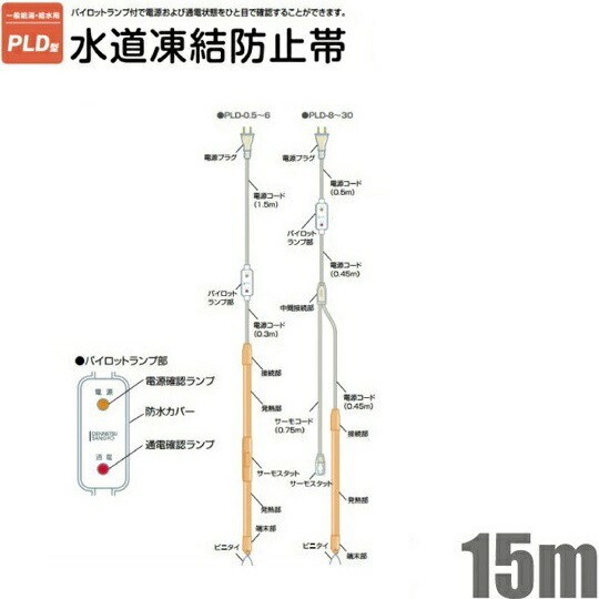 楽天市場】電熱産業 パイロットランプ付き 水道凍結防止ヒーター PLD-1