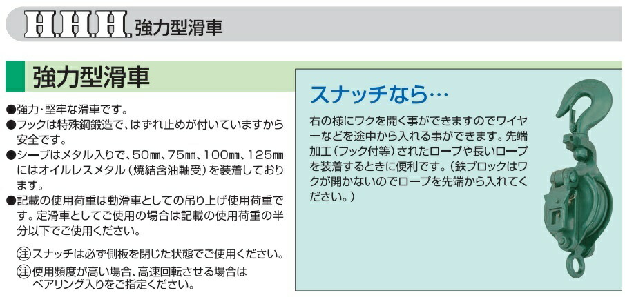楽天市場 Hhh 滑車 一車スナッチ 75mm 1s 索輪 鉄滑車 ロープ スナッチブロック タックル シーブ プーリー ｓ ｓ ｎ