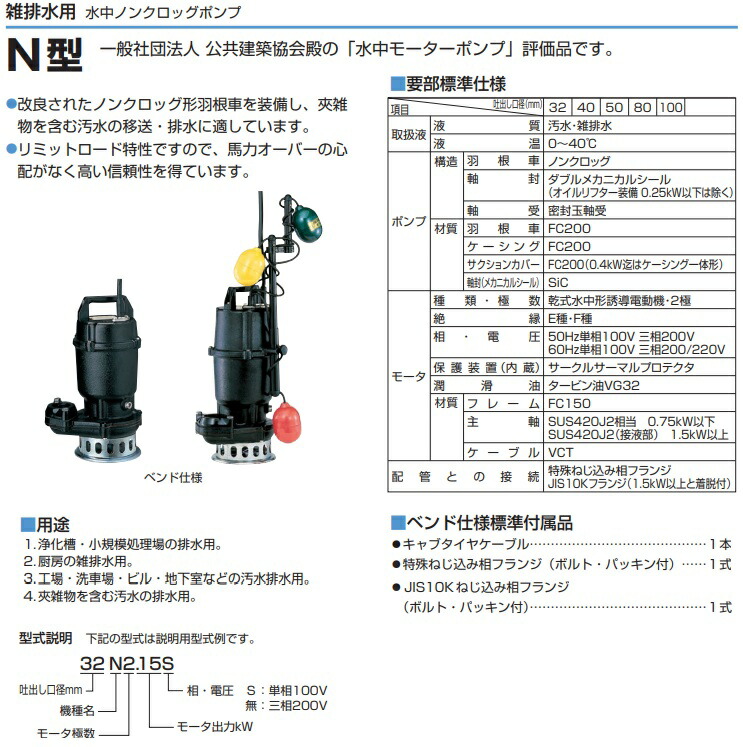 ツルミ 汚物用 水中ポンプ 50PU2.75 バンクスシリーズ 浄化槽用 三相