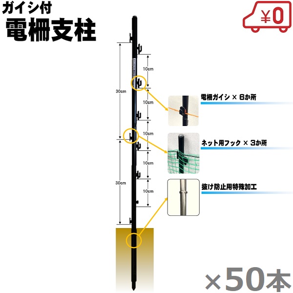 超高品質で人気の 電柵支柱 電柵ガイシ付き FRP製 16mm×940mm 50本セット 電気柵 支柱 電柵用 電柵ネット 害獣対策 イノシシ対策  シカ対策 fucoa.cl