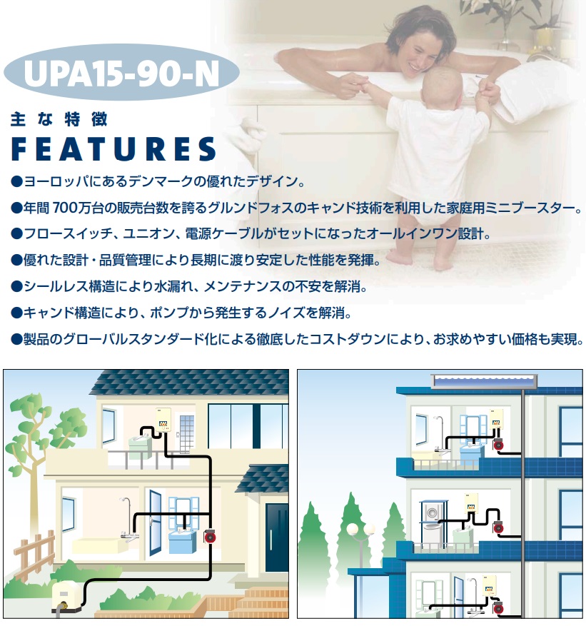 楽天市場 グルンドフォス 家庭用ミニブースター Upa15 90 N 給水加圧ポンプ 加圧給水ポンプ 給湯加圧 ｓ ｓ ｎ