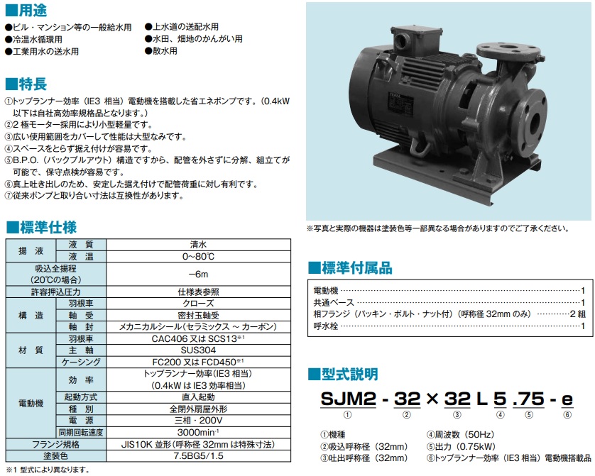 春先取りの テラル 渦巻ポンプ 鋳鉄製 モートルポンプ SJM2-32×32L5.4-e