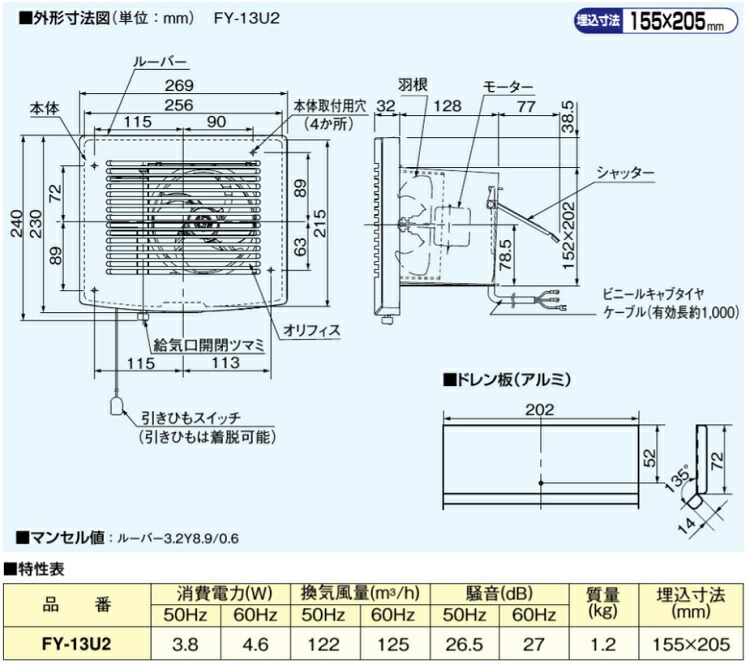 パナソニック プロペラファン 浴室 換気扇 FY-13U2 同時給排形 お風呂 サニタリー用 Panasonic 注目ブランドのギフト