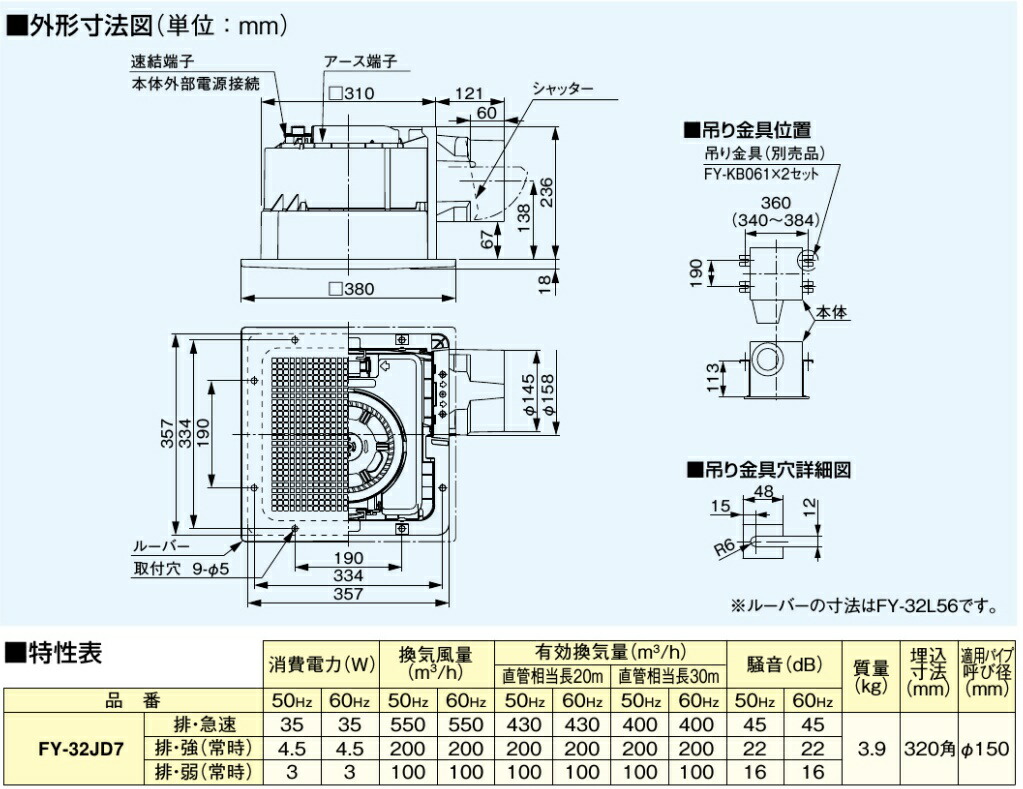 楽天市場 パナソニック 換気扇 浴室換気扇 Fy 32jd7 天井換気扇 トイレ ダクトファン 埋込寸法3mm ルーバー別売 ｓ ｓ ｎ