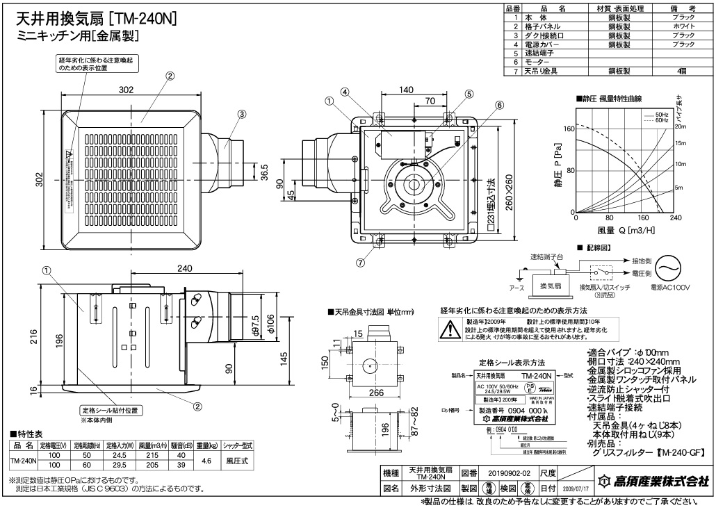 高額売筋 高須産業 TK-225RN 天井用換気扇 格子パネルタイプ 2室同時