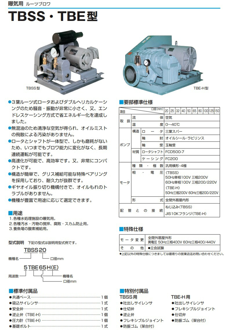 ツルミポンプ ルーツブロワー TBSS40 1.5kw 200V 40mm 鶴見ポンプ エアーポンプ ブロアー 曝気ブロワ エアポンプ 上品