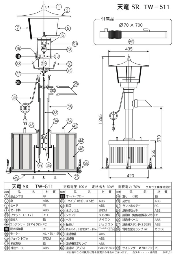 タカラ ウォータークリーナー TW-511 ろ過装 交換用本体部 天竜SR 池ポンプ 部品 【再入荷！】 天竜SR