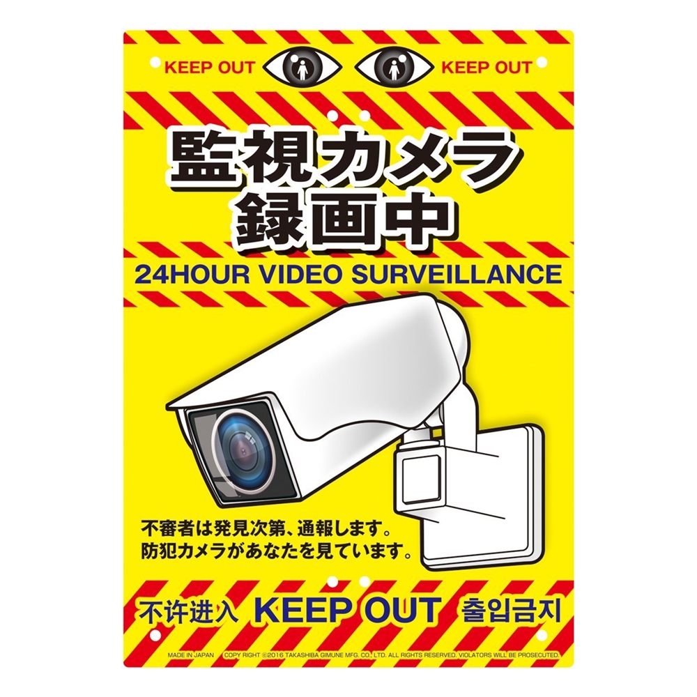 看板☆WARNING 危険 黄黒 立入禁止 防犯カメラ 24時間監視 横 313 通販