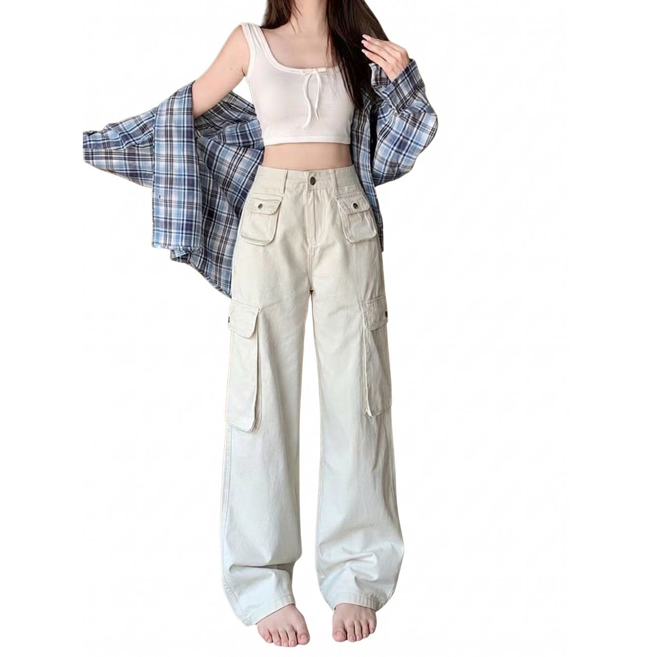 【Y2K表どおり】カーゴパンツ レディース 広広としたズボン下 ジーンズ デニム 細工物ズボン下 ジーンズズボン下 ボトムス ズボン ロングズボン下 御機嫌酉の方角 ゆったり 体型押しかぶせる 着痩せ 細押し出し 脚長成り行き 美脚 心地よい 表どおり ミリタリー 杏