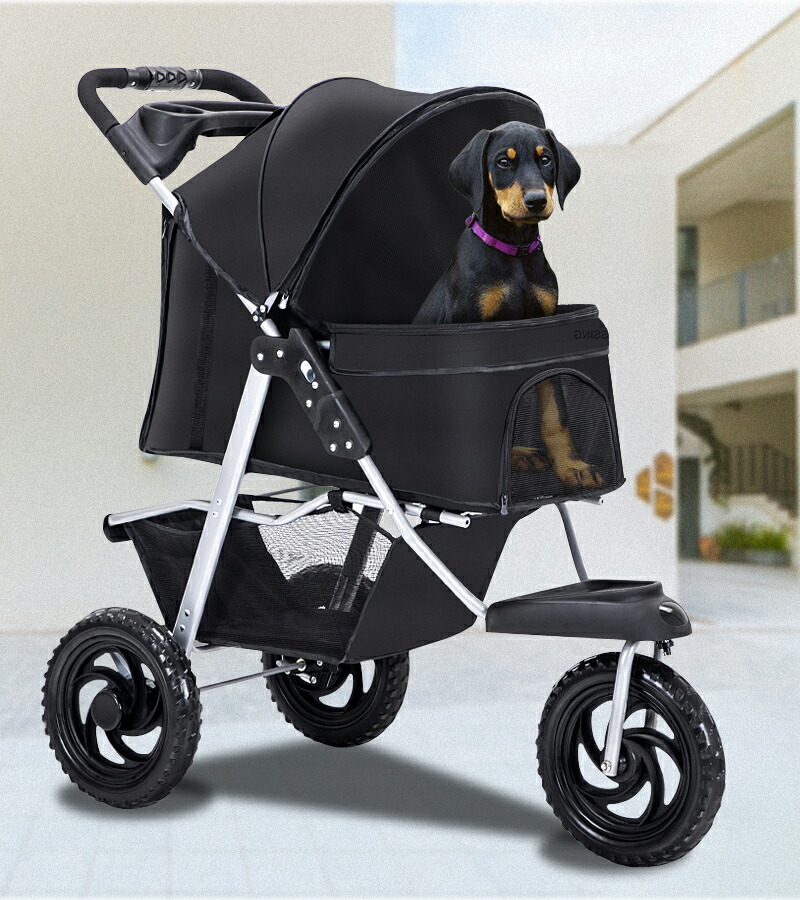 「耐荷重40KG」【双方面推進】ペットカート ペット用バギー 全5色 多機能 折り畳み 多頭用 3輪大型ペットカート 小型犬 中型犬 折り畳み式 収納 便利 散歩 ブラック 送料無料 キカーキ パープル ブルー グレー