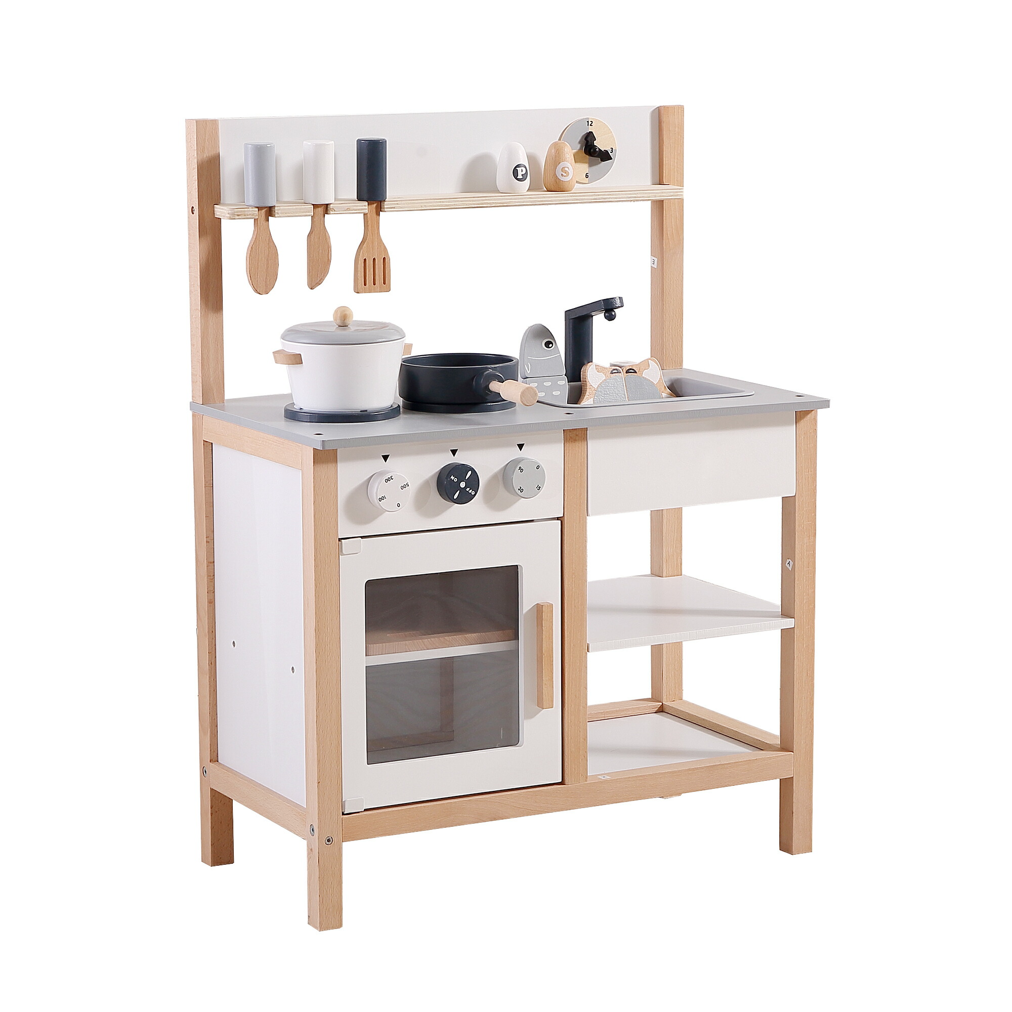 【レビュー投稿で5%OFFクーポン】木製おままごとキッチン 調理器具付 食材知育玩具 台所 コンロ ミニキッチン 大きい おもちゃキッチン 誕生日プレゼント お祝い ギフト クリスマス ピンク グレー